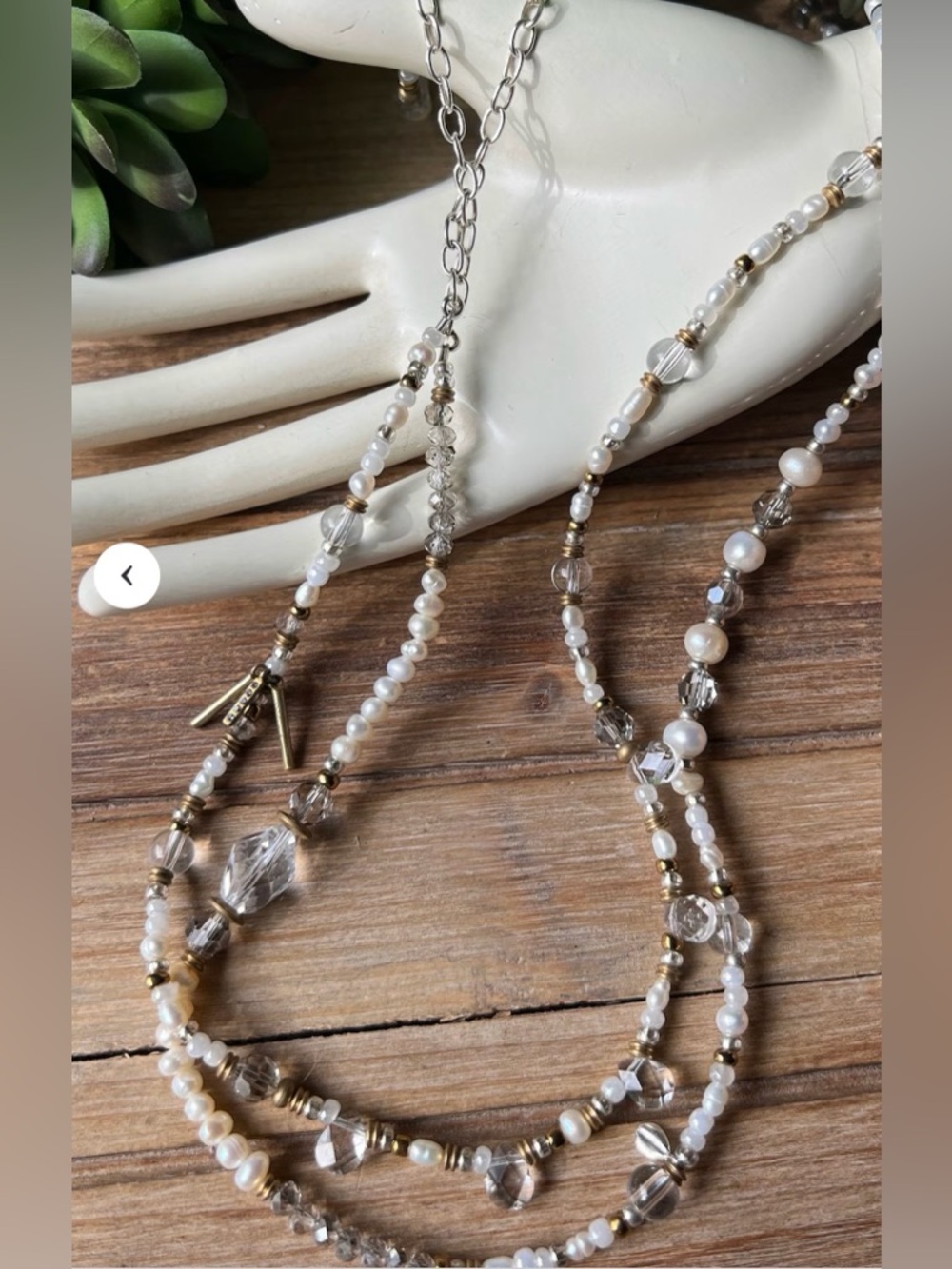 Silpada (Retired) STARDUST Pearl & Crystal 54” Necklace in White and Gold